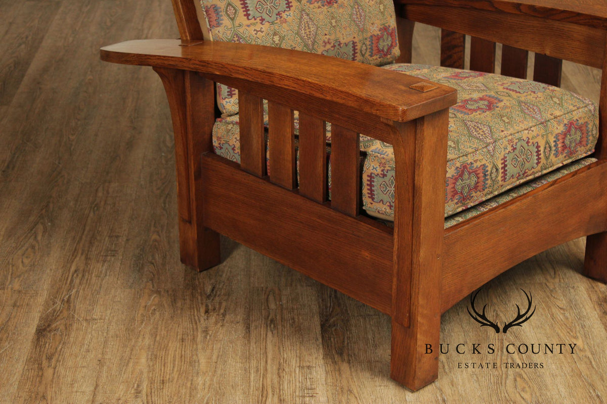 Stickley Mission Oak Collection Bow Arm Morris Chair and Ottoman