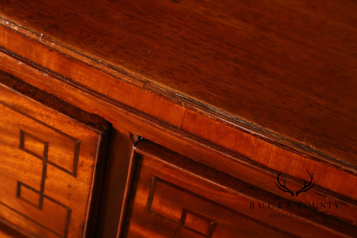 Antique English Sheraton Style Inlaid Bow Front Chest Of Drawers