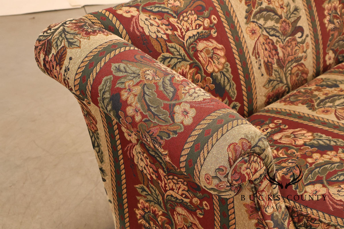 Vintage Traditional Camelback Sofa With Floral Upholstery