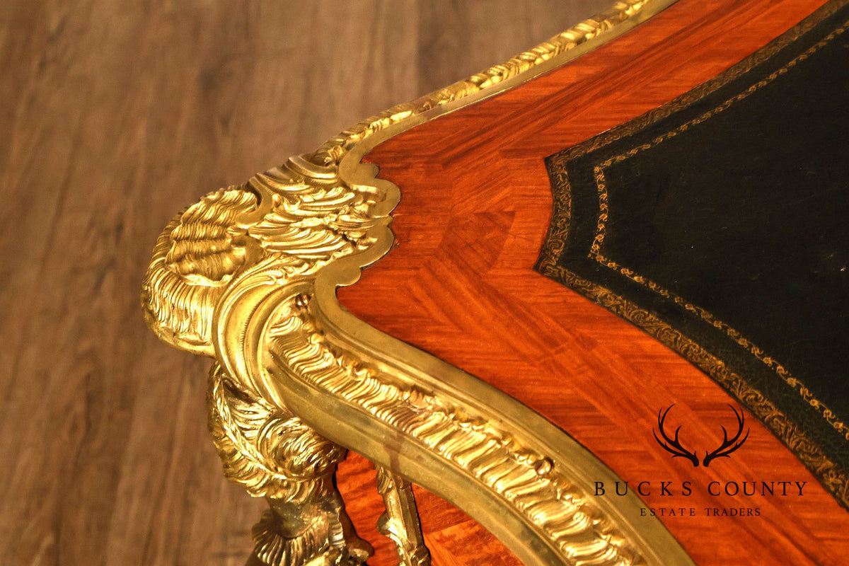 French Napoleon III Style Leather Top Executive Desk