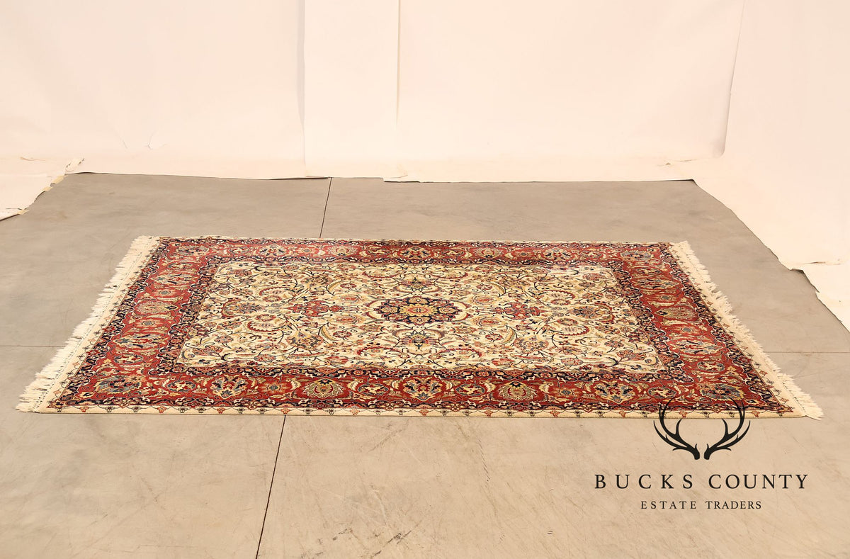 Hand Knotted Kashan Style Wool Area Rug 9x12 Floral Medallion