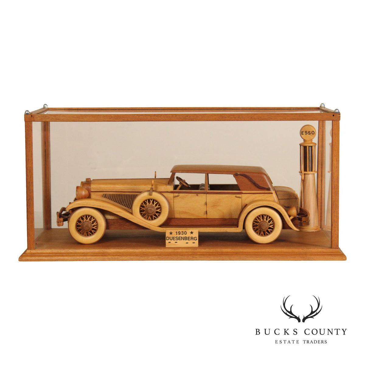 Carved Wood 1930 Duesenberg Model J in Display Case