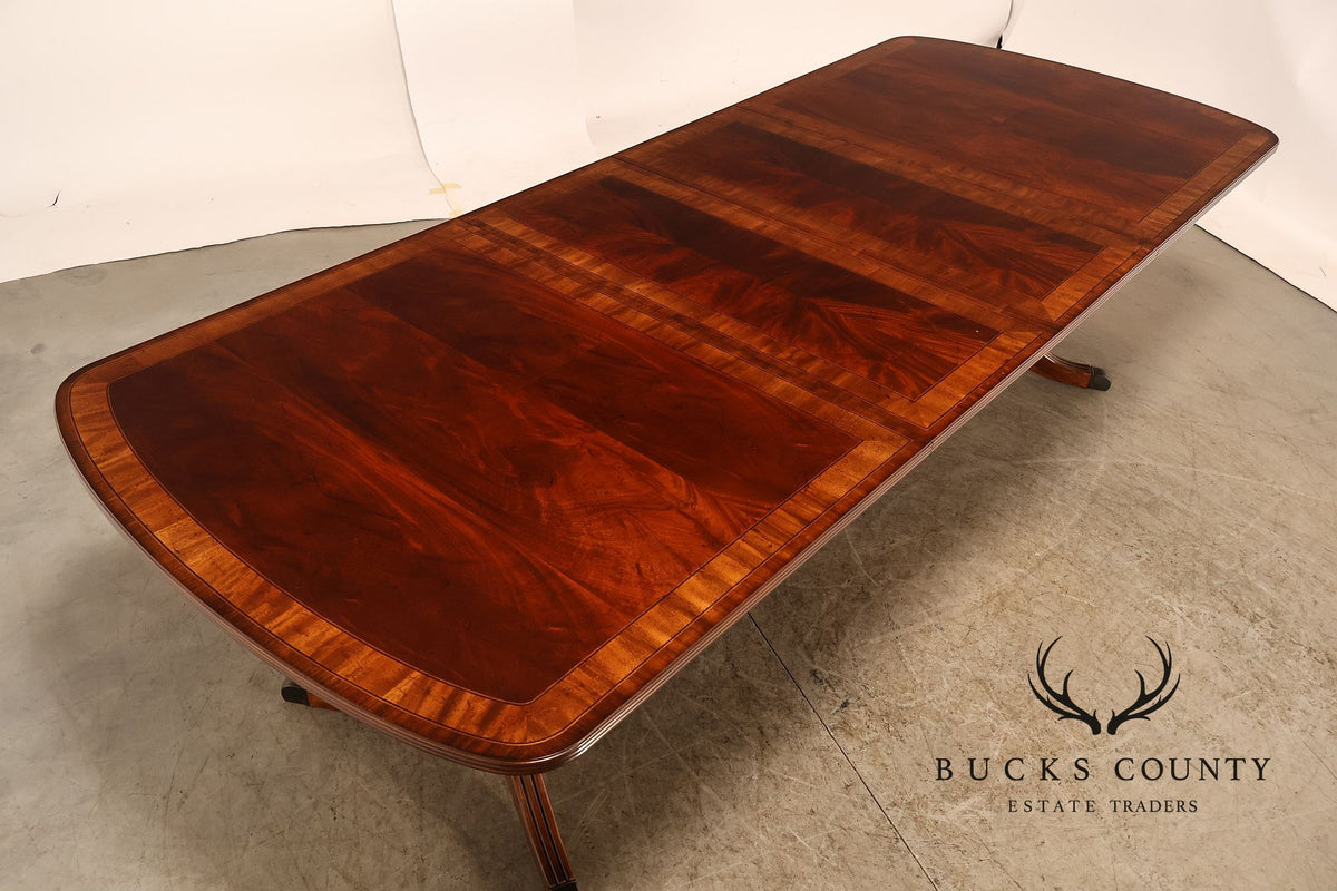Georgian Style Banded Mahogany Double Pedestal Extension Dining Table