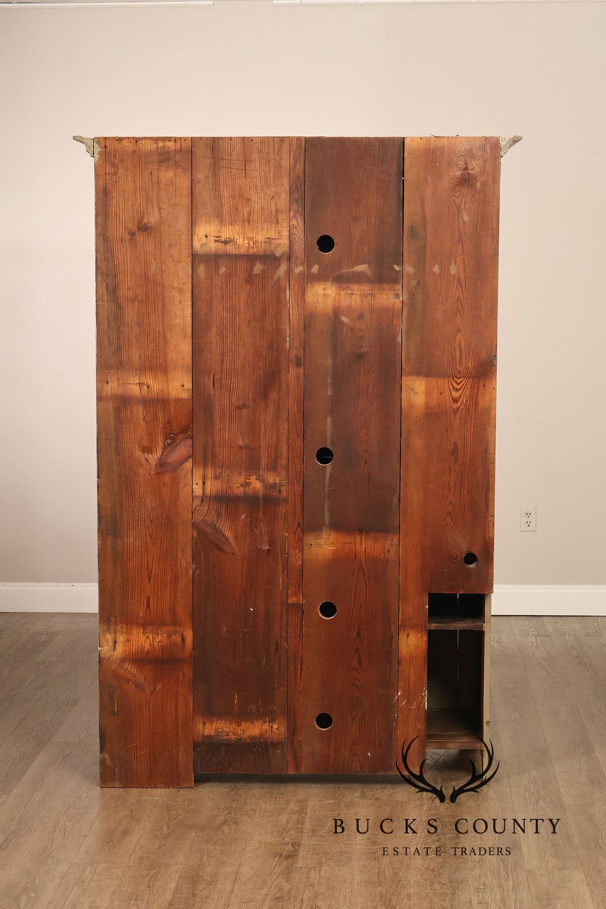 Vintage Distressed Painted Pine Step-Back Cupboard Cabinet