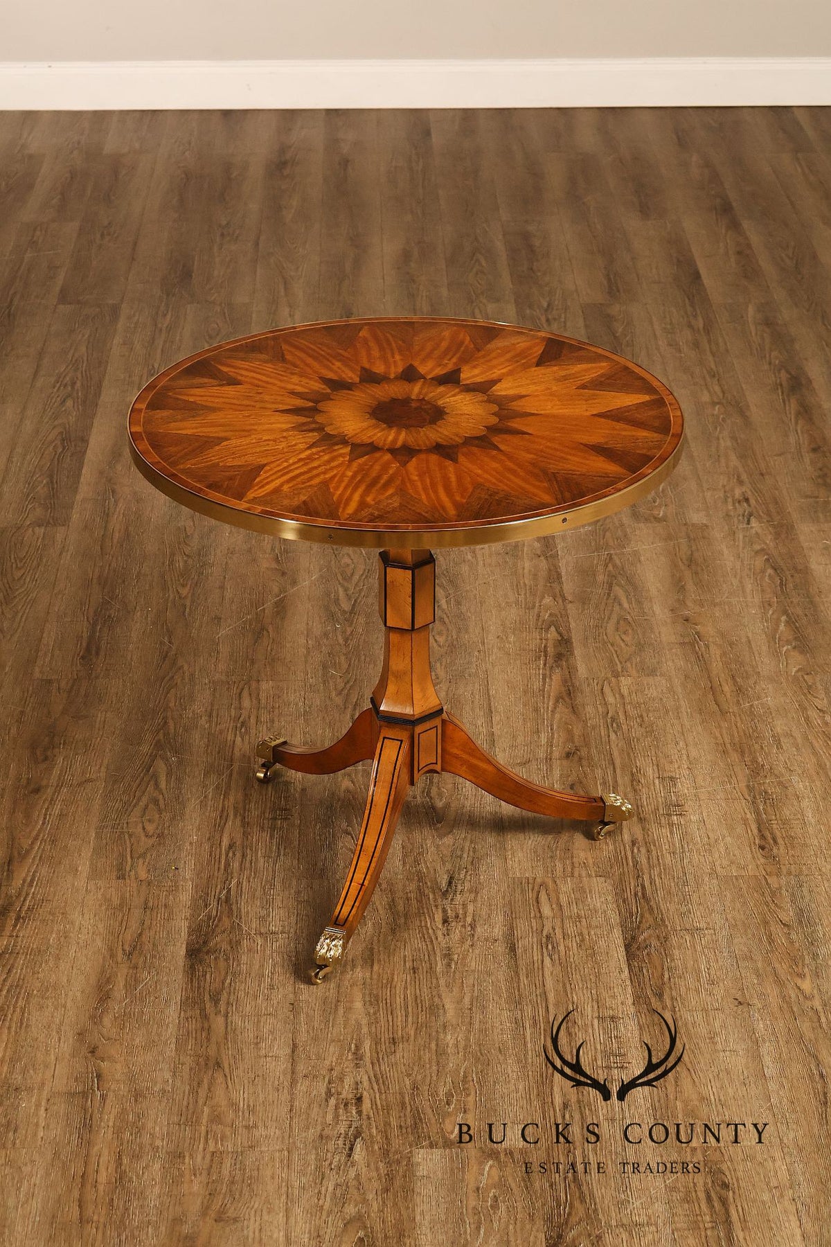 Baker Stately Homes Marquetry Inlaid Pedestal Side Table