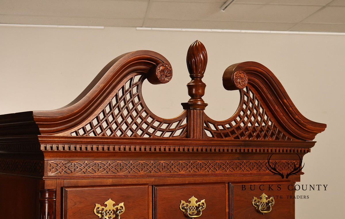American Drew Traditional Chippendale Style Mahogany Highboy Chest on Chest Tall Dresser