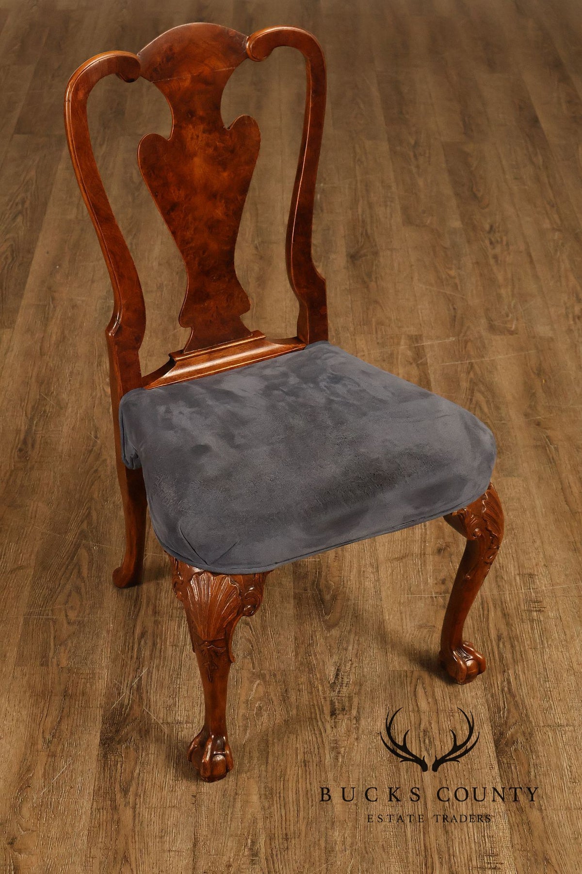 Georgian Style Set of Ten Carved Burlwood Dining Chairs