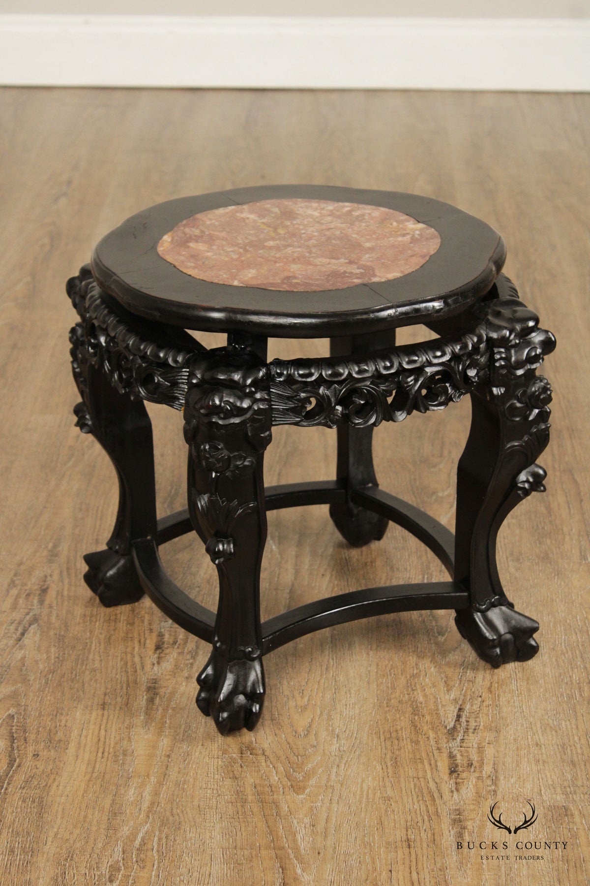 Chinese Carved Wood Stone-Top Low Stand