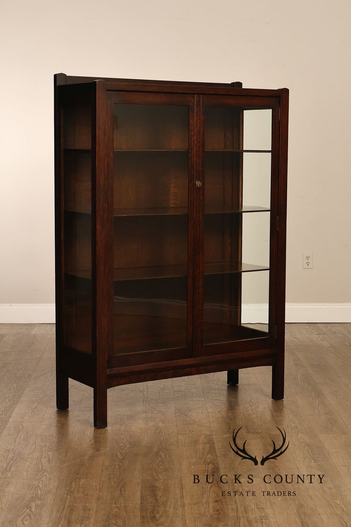 Antique Grand Rapids Mission Oak Two Door China Cabinet Bookcase