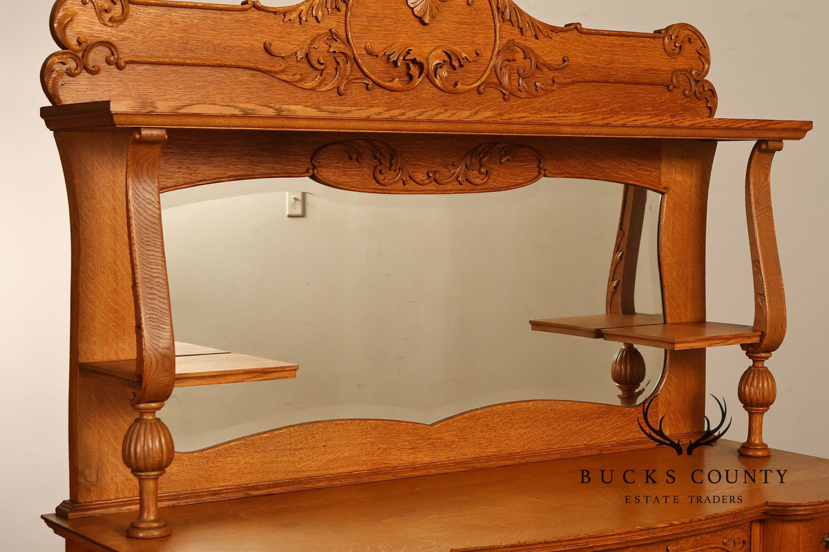 Antique Renaissance Revival Oak Sideboard with Mirrored Back