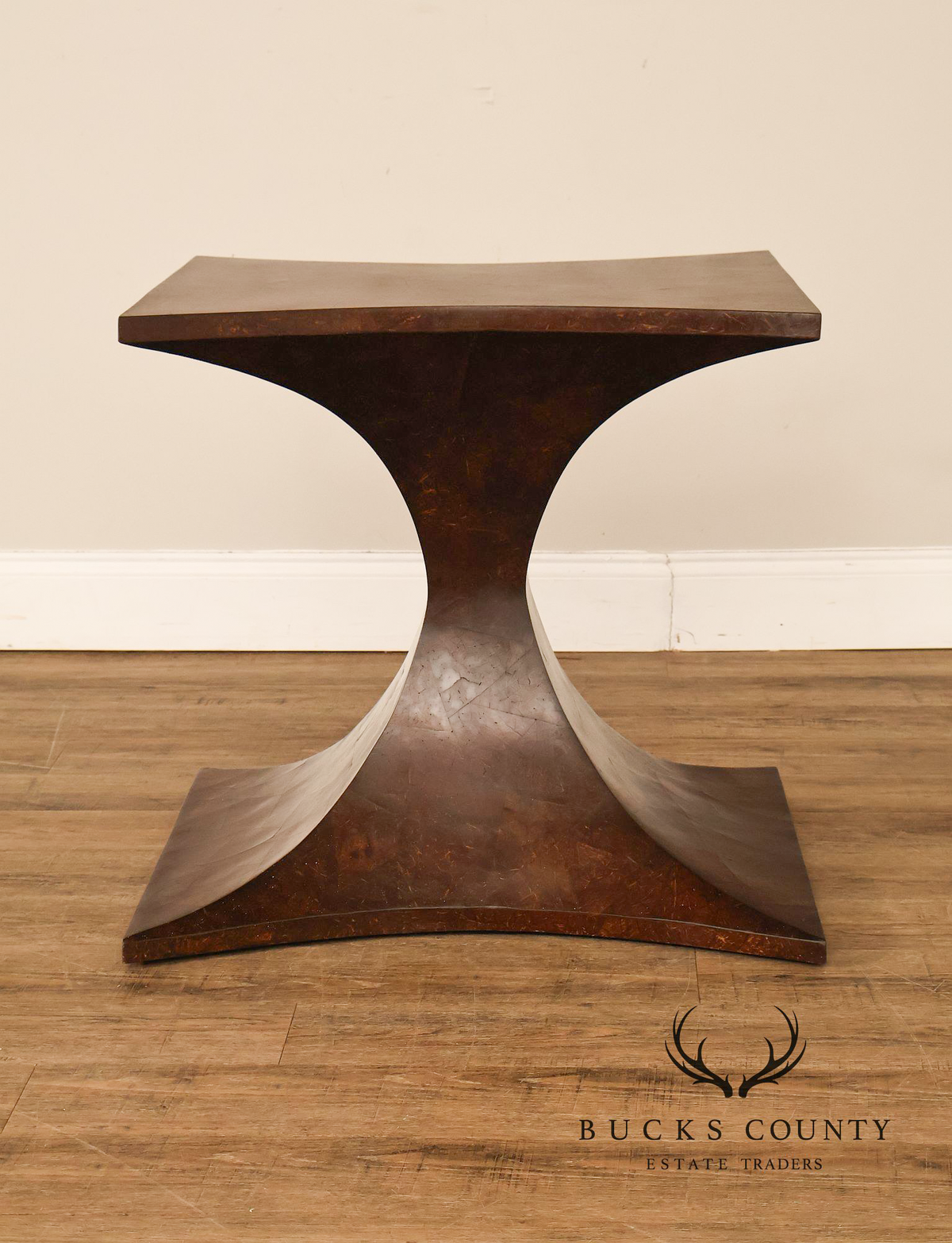 Sculptural Pair Of Coconut Shell Veneer Side Tables