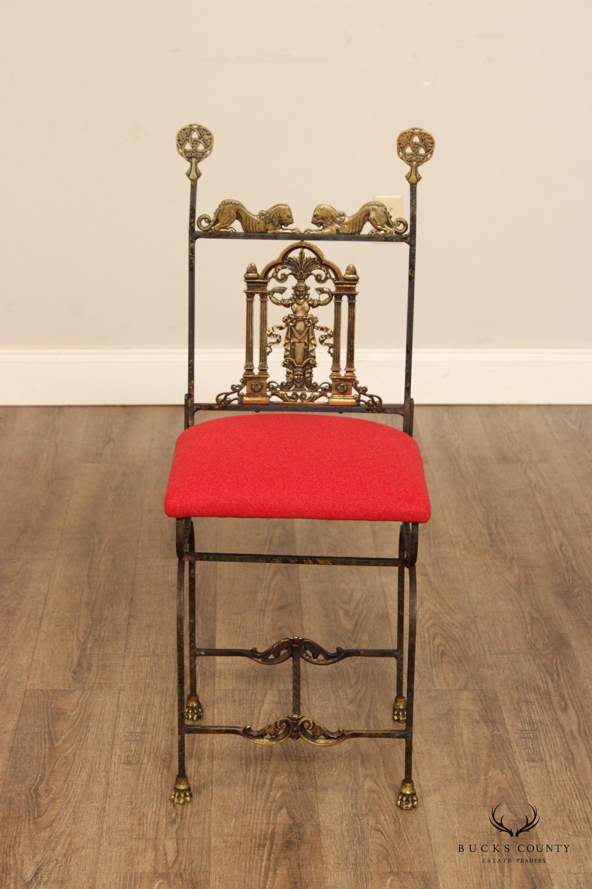 Oscar Bach Attributed Tudor Revival Style Bronze and Iron Side Chair
