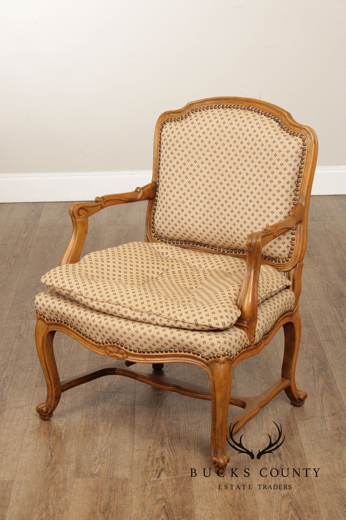 French Provincial Style Carved Frame Fauteuil Armchair