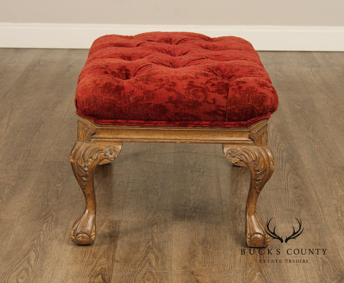 Georgian Style Pair of Wingback Armchairs and Ottoman