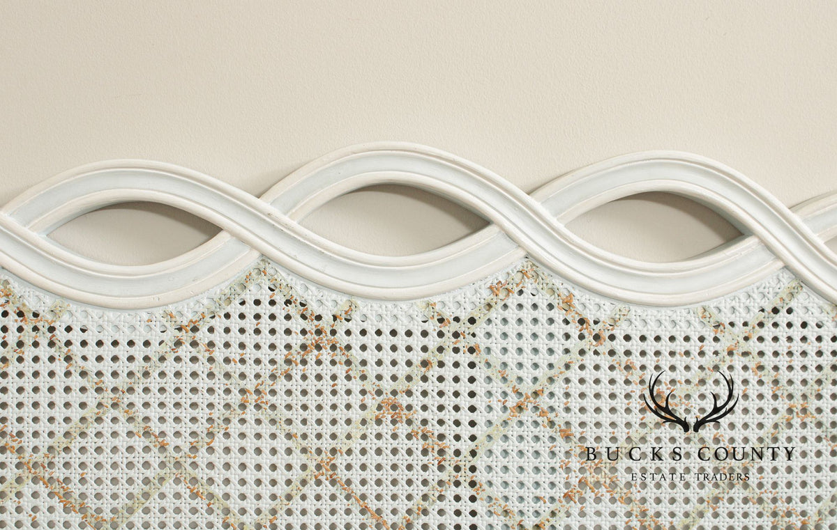 French Provincial Style Queen Size Painted Caned Headboard