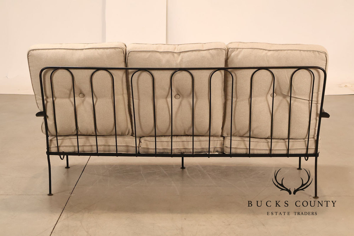 Vintage Wrought Iron Patio Garden Sofa With Cushions