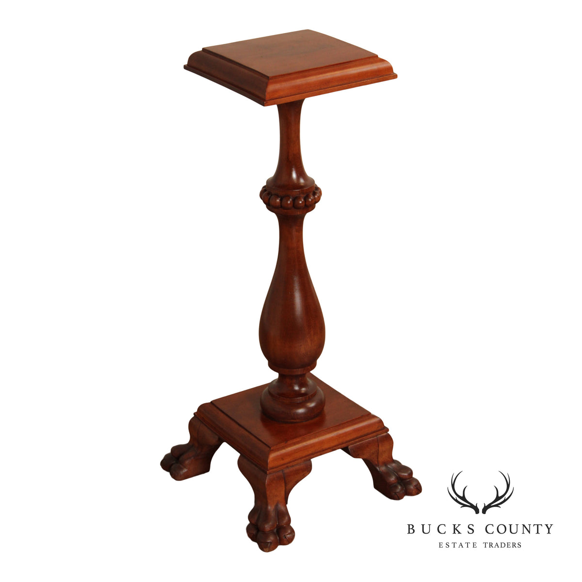 Traditional Mahogany Pedestal Plant Stand with Claw Feet