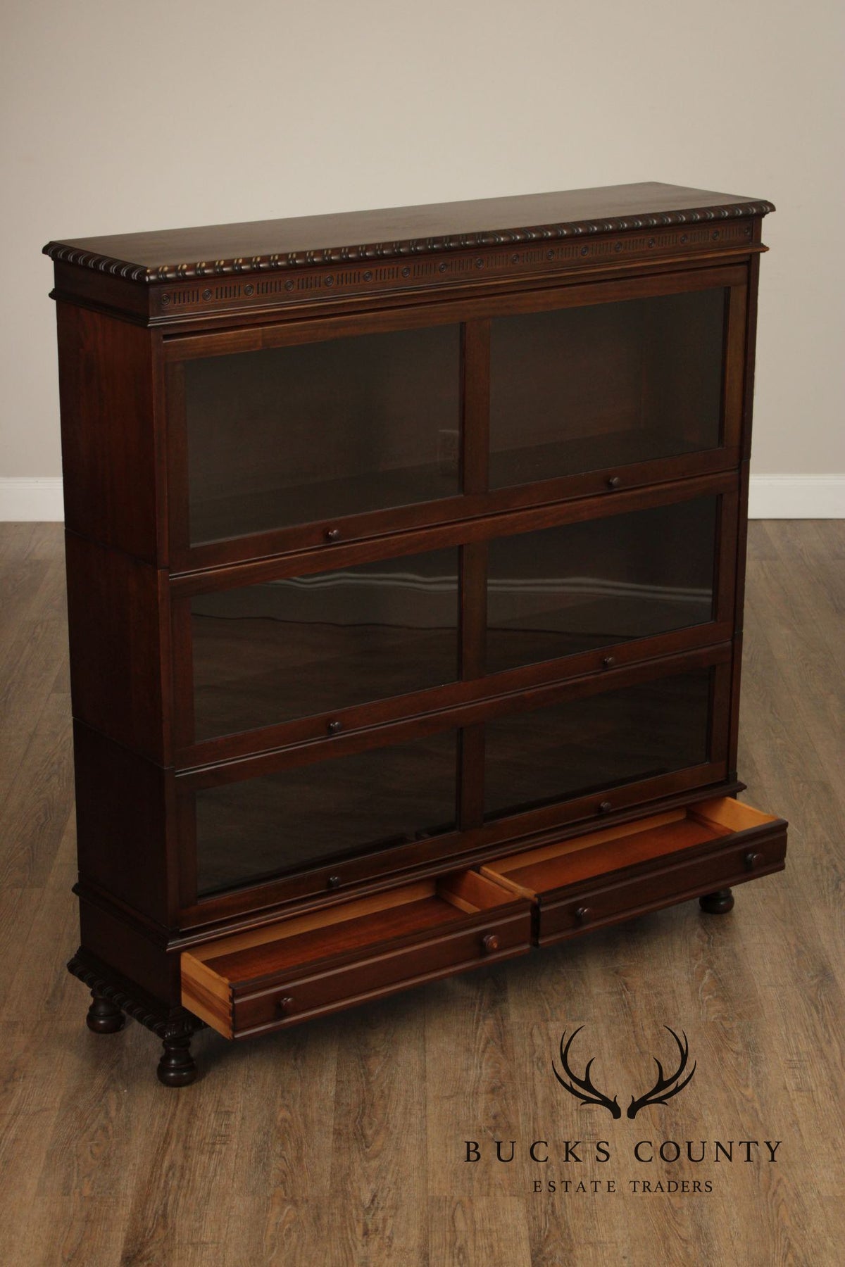 Grand Rapids Antique Mahogany Double Wide Three Stack Barrister Bookcase