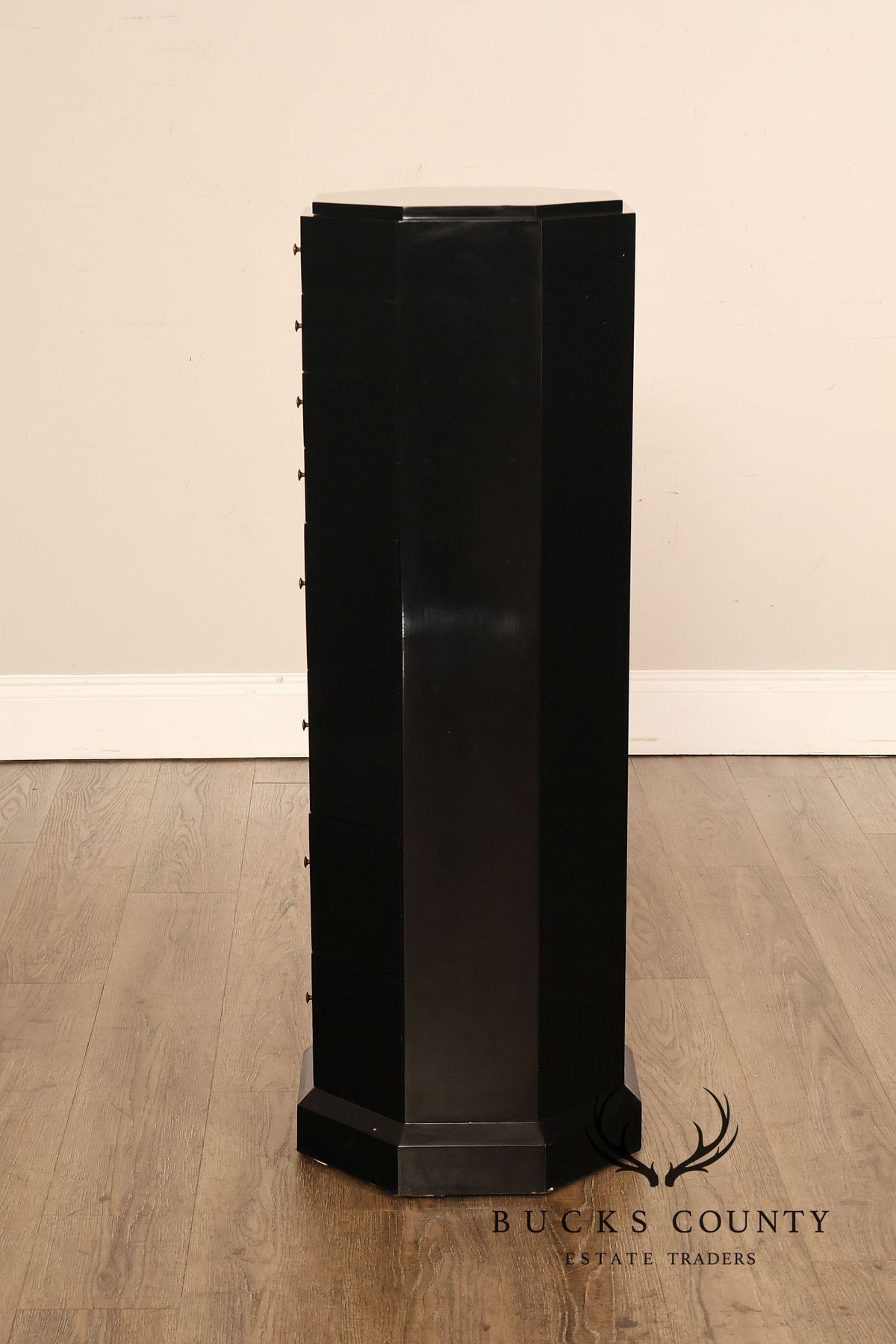 Maitland Smith Black Lacquered Octagonal Jewelry or Lingerie Chest Chest