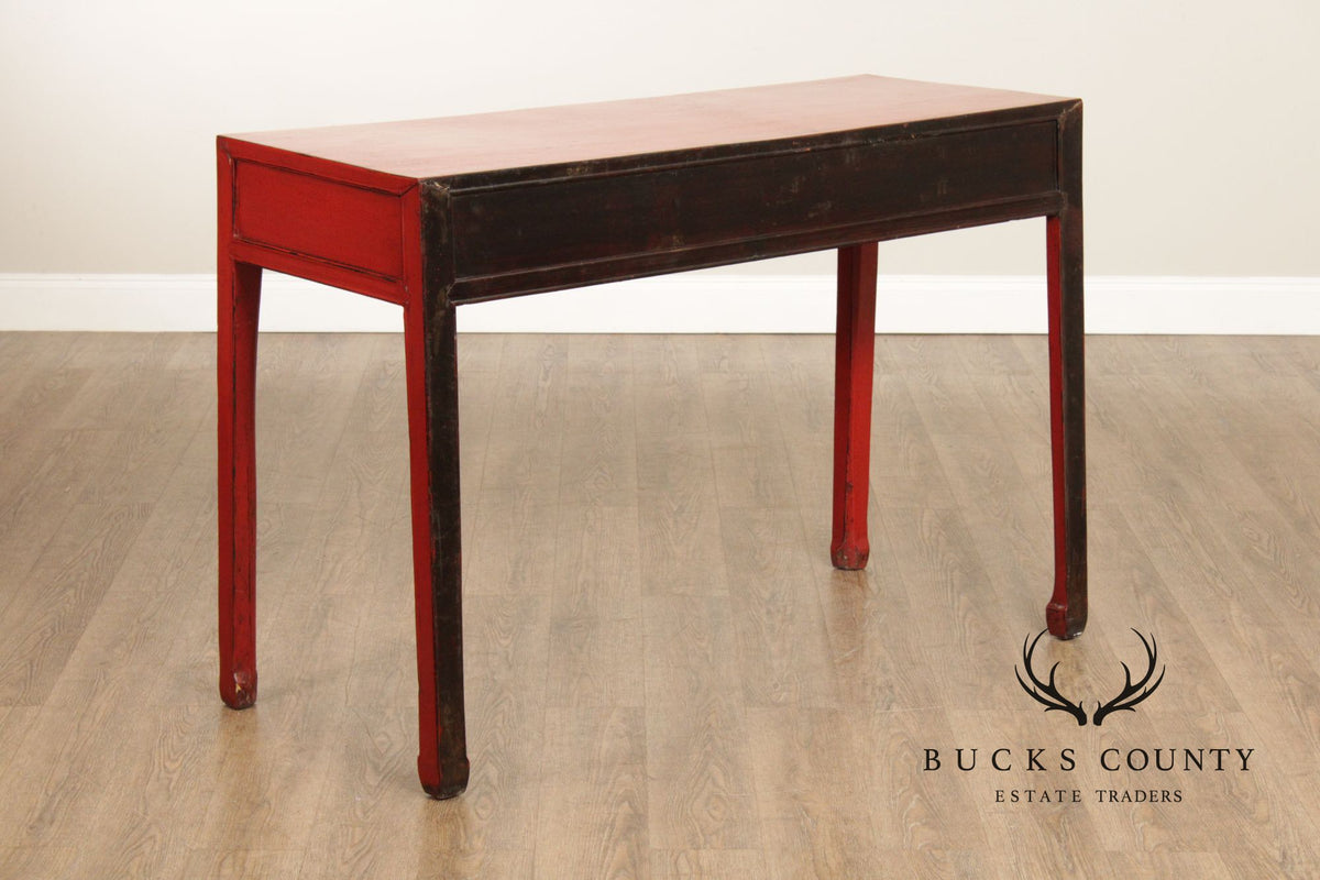 Asian Red Lacquered Console Table
