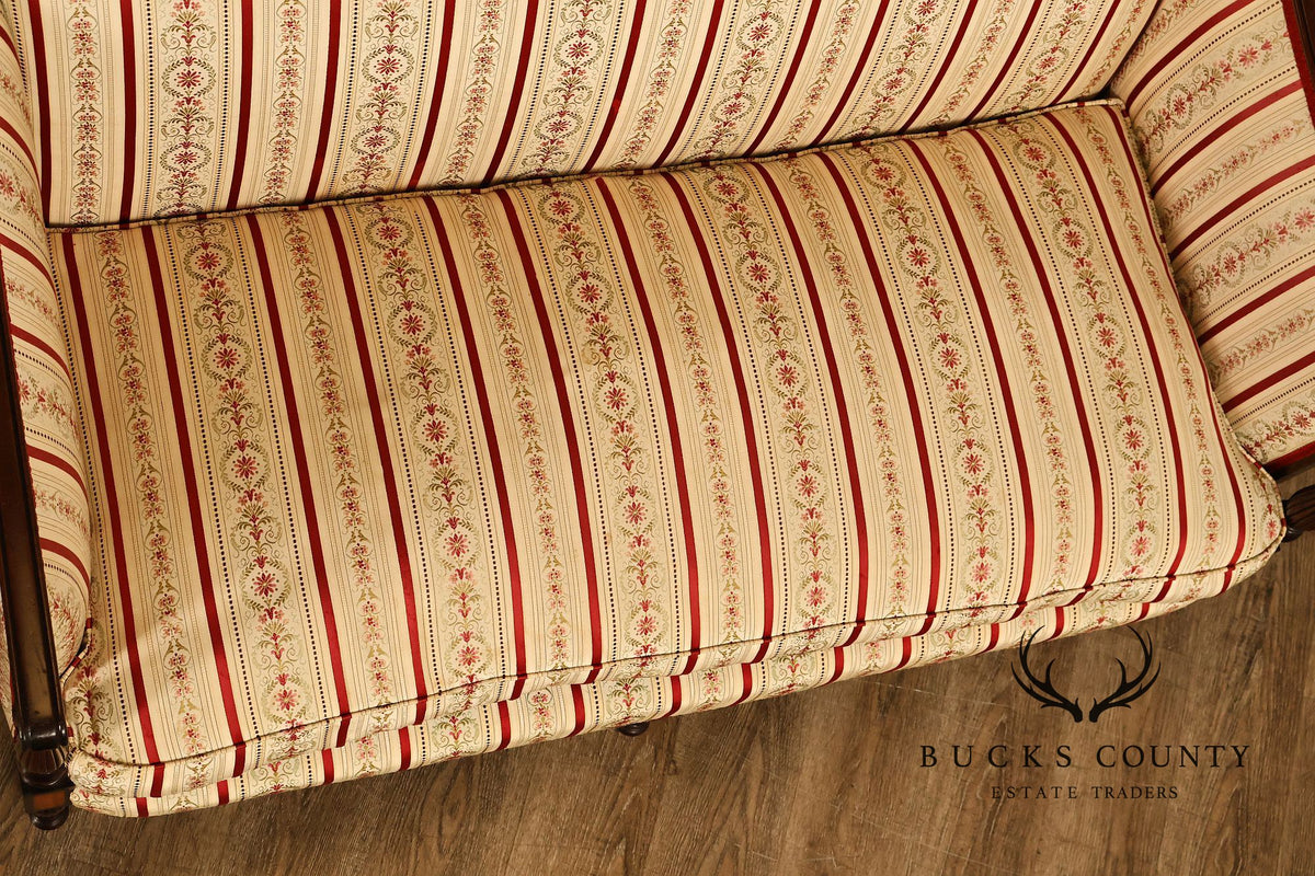 Vintage Sheraton Style Mahogany Inlaid Upholstered Loveseat