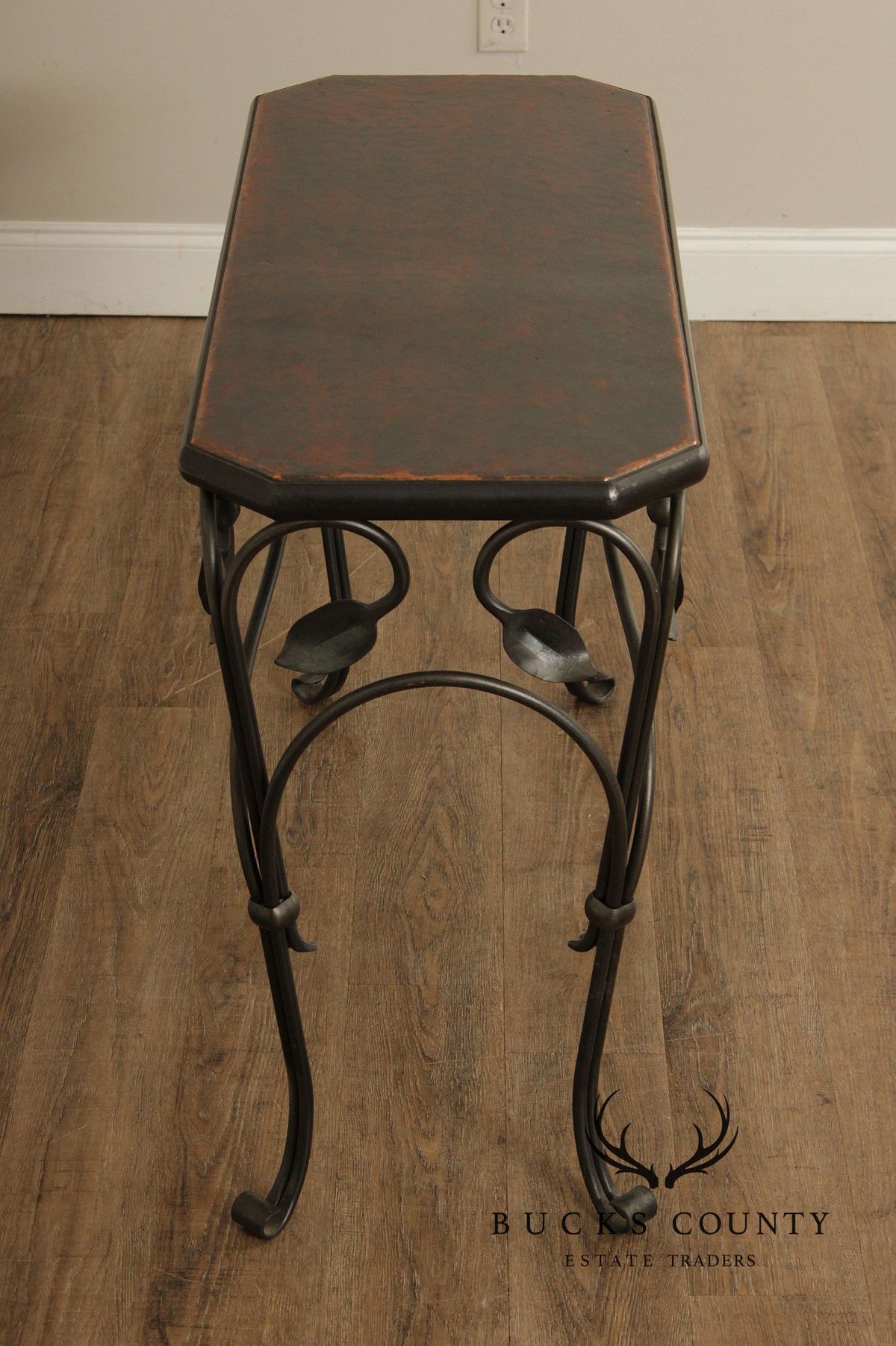 QualityForged Iron and Hammered Copper Top Console Table