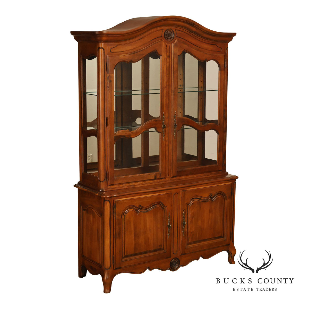 Ethan Allen French Country Two Piece China Cabinet