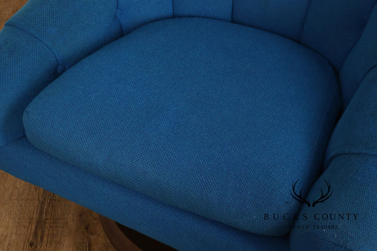 Schnadig Mid Century Modern Blue Upholstered Swivel Lounge Chair