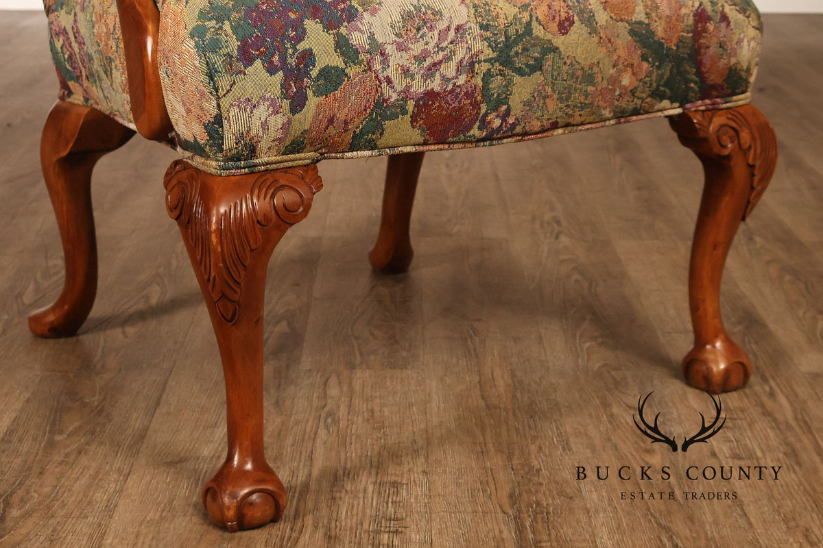 Chippendale Style Pair of Carved Frame Library Armchairs