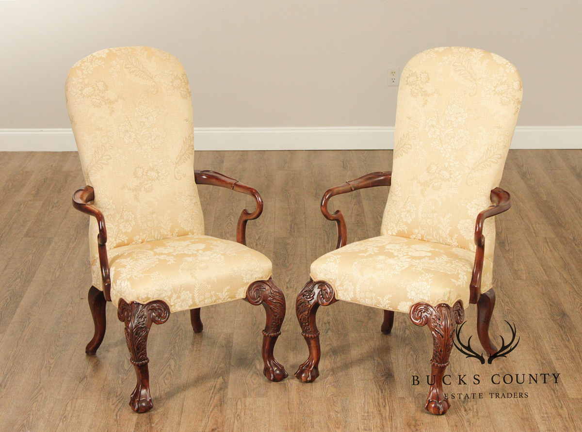Century Furniture Chippendale Style Pair of Carved Mahogany Armchairs