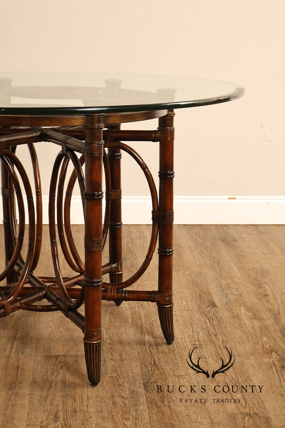 Faux Bamboo Base 48" Round Glass Top Dining Table
