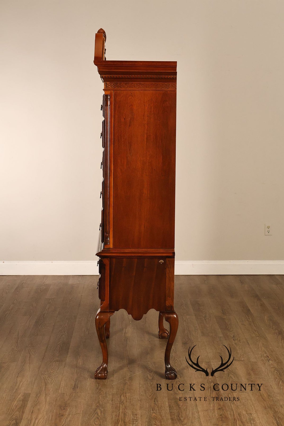 American Drew Traditional Chippendale Style Mahogany Highboy Chest on Chest Tall Dresser