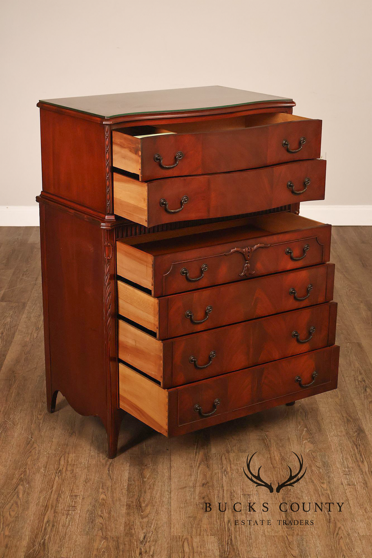 1940;s French Style Flame Mahogany Serpentine Chest-On-Chest