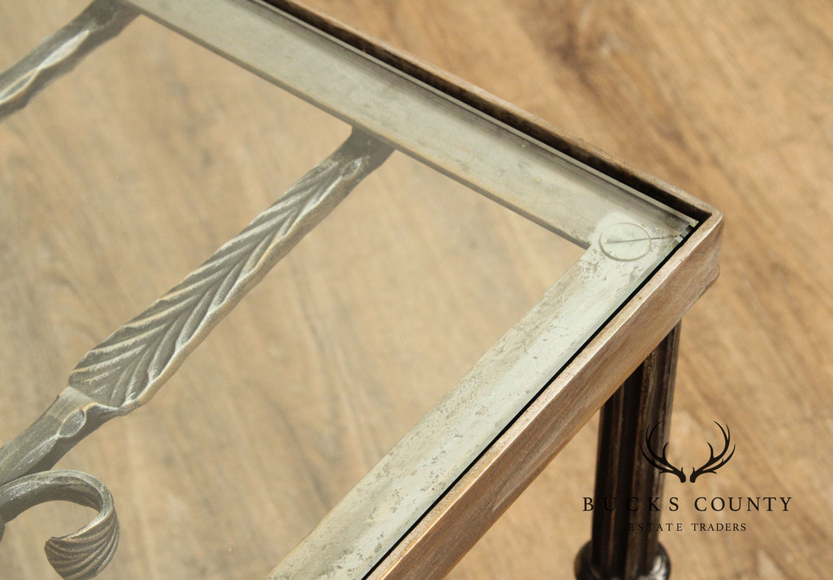 Renaissance Style Cast Iron Glass Top Coffee Table