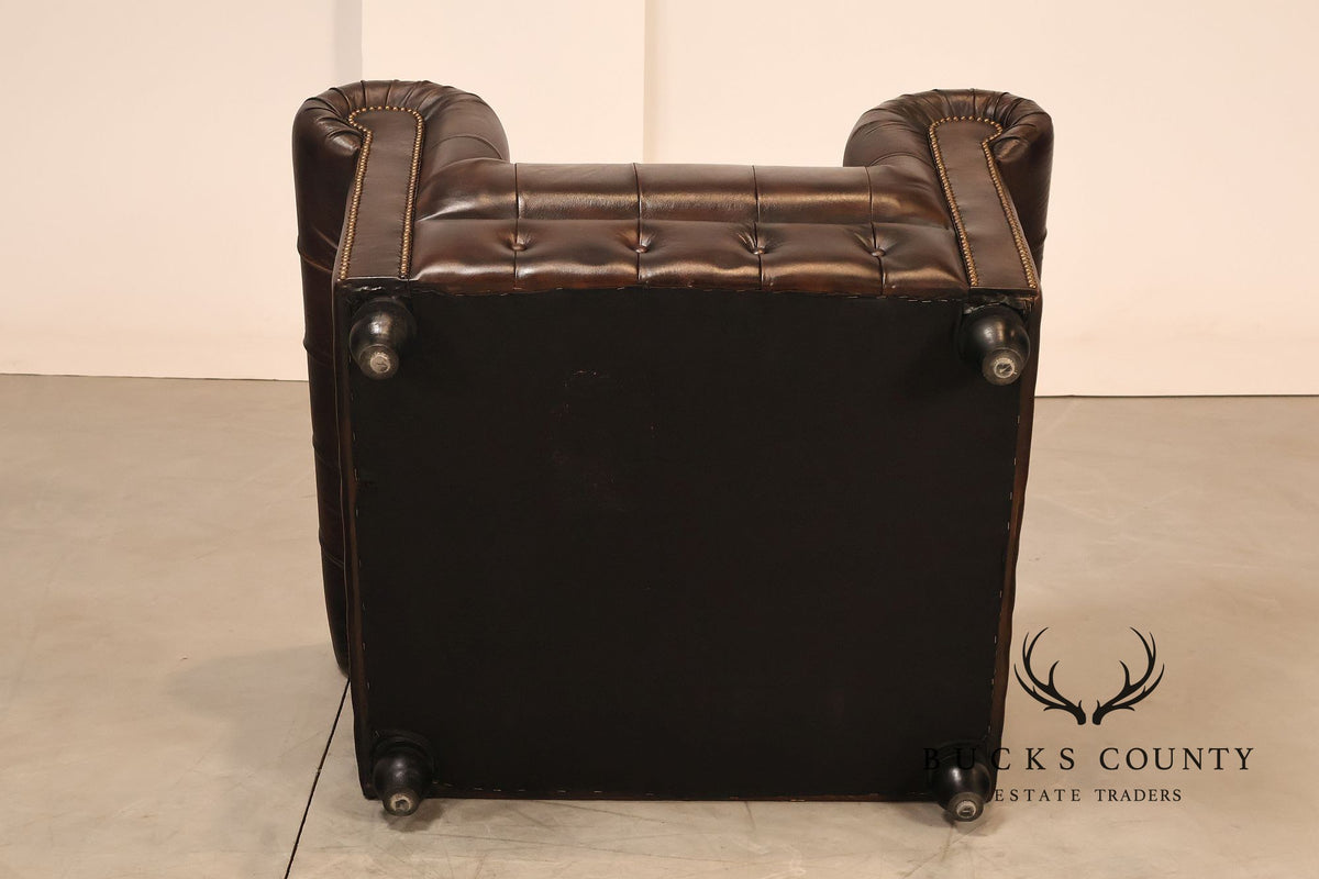 Chesterfield Style Dark Brown Tufted Leather Club Chair