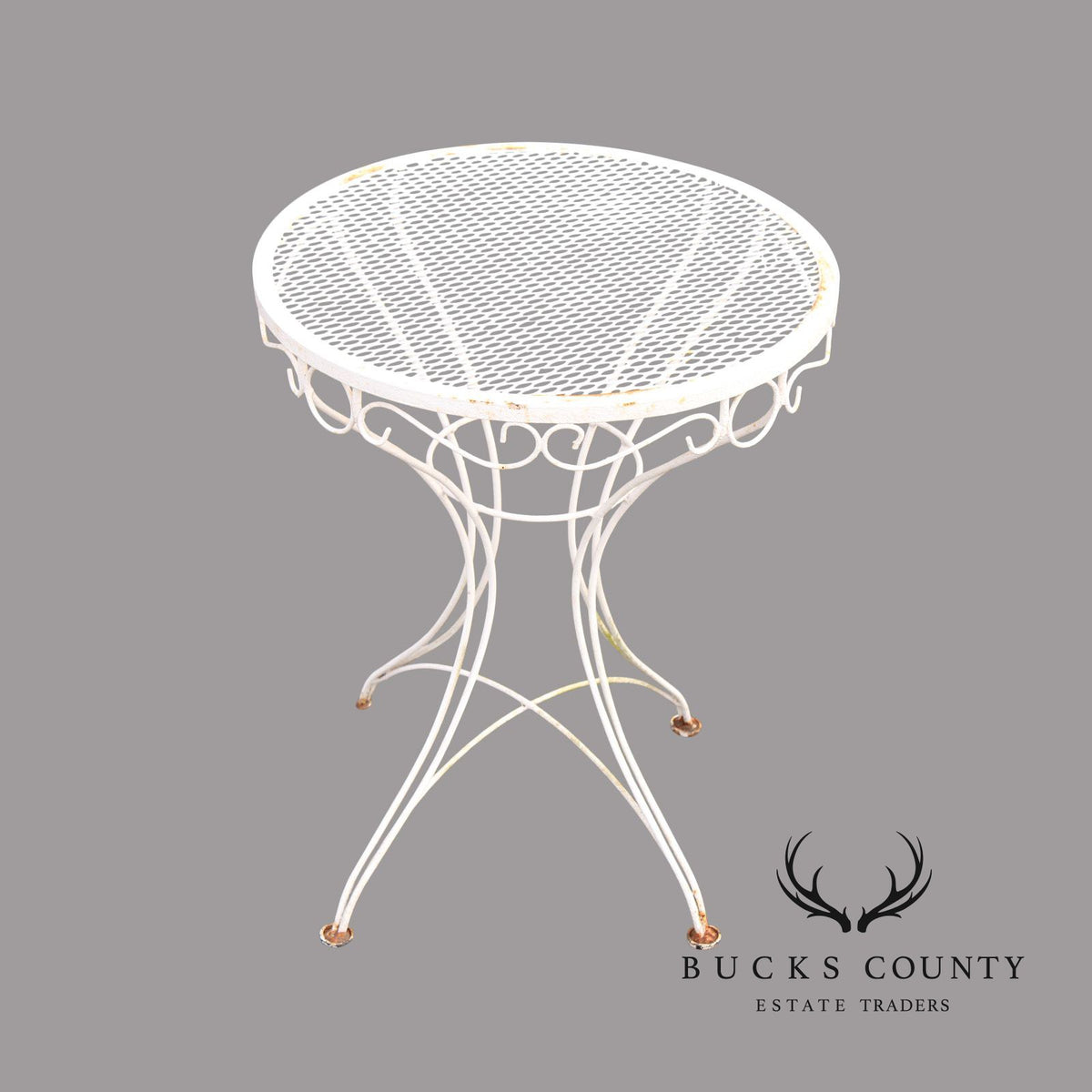 Vintage Wrought Iron Round Outdoor Garden Accent Table