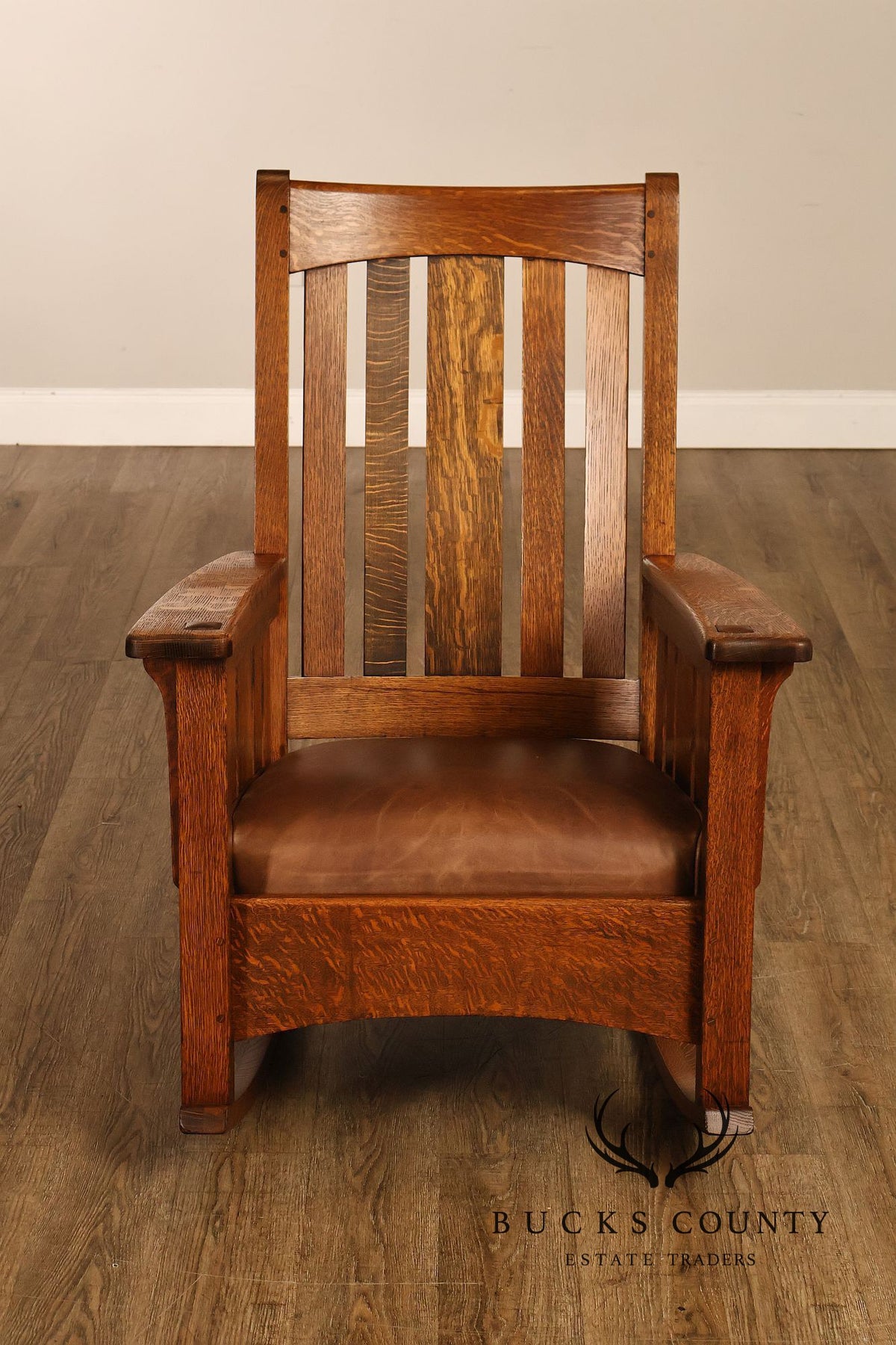 Antique Limbert Arts And Crafts Mission Oak High Back Rocking Chair