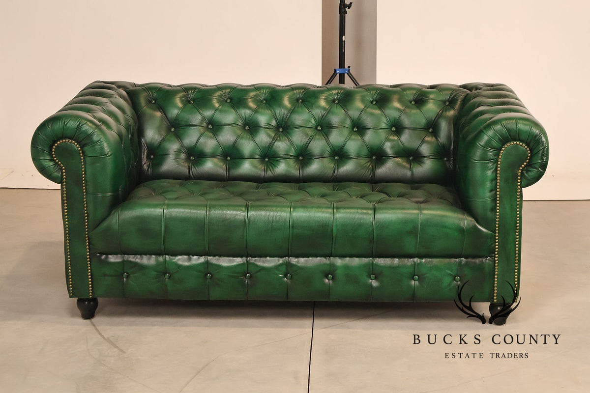 Chesterfield Style Green Leather Sofa