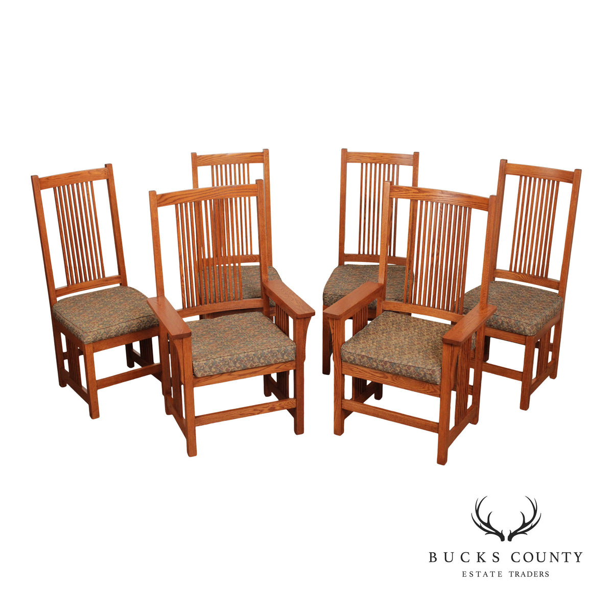Mission Style Custom Quality Set Of Six Oak Spindle Dining Chairs