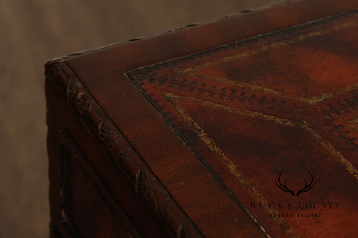 Maitland Smith Georgian Style Tooled Leather Executive Partner Desk