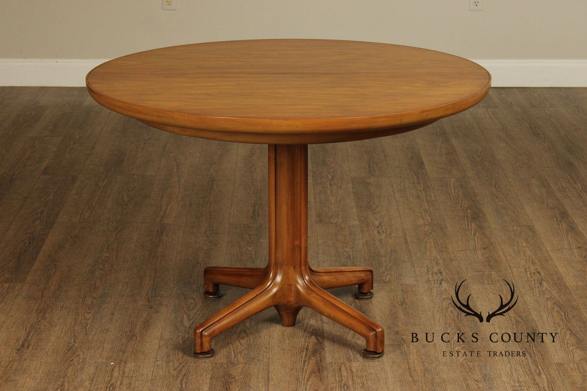 Mid Century Modern Round Walnut Extendable Dining Table