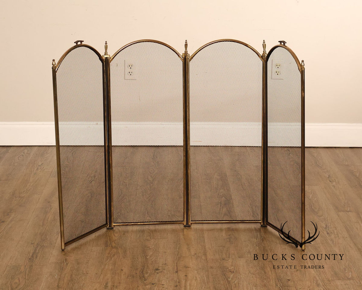 Vintage Brass Four-Panel Folding Fireplace Screen