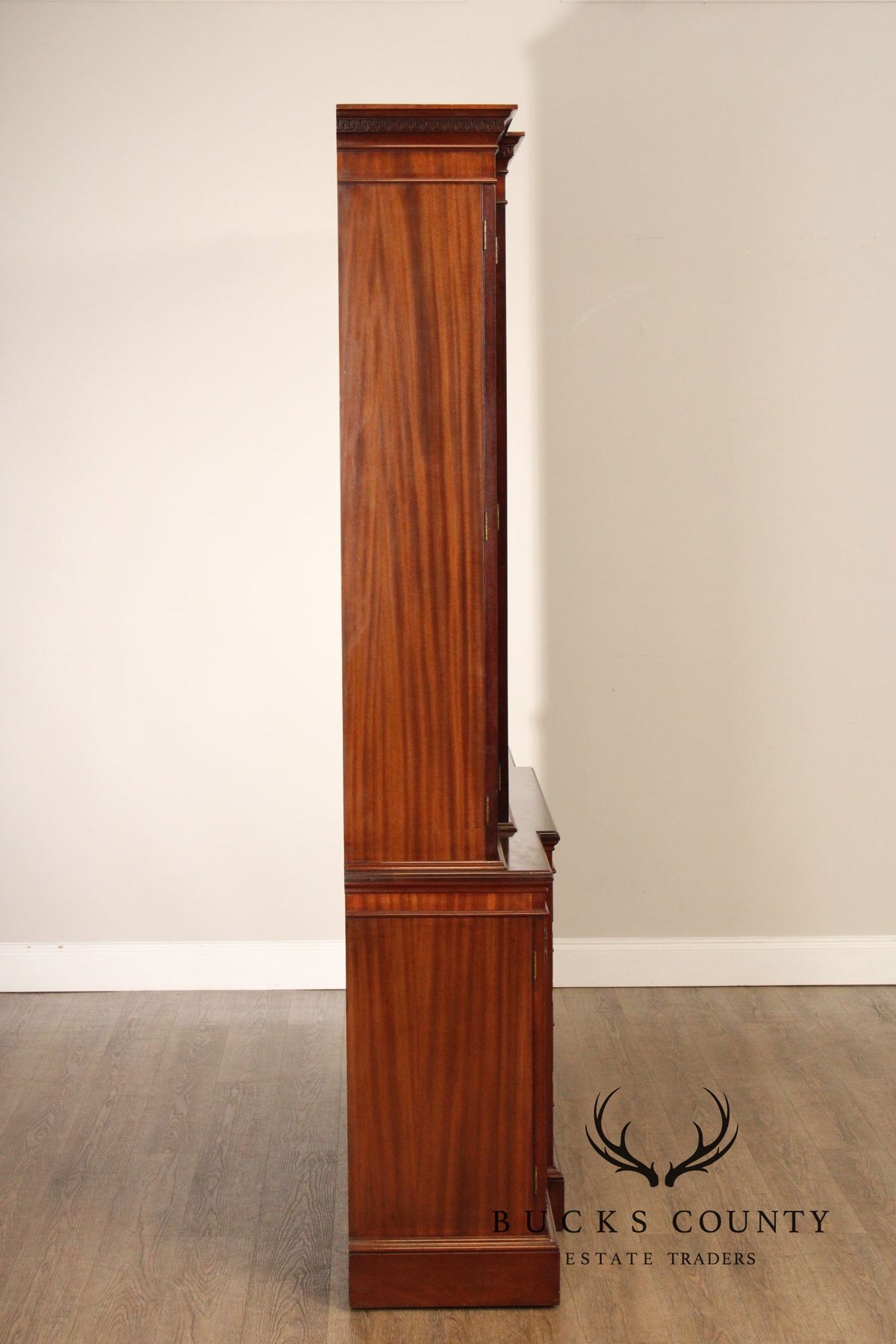 Regency Style Mahogany Breakfront Bookcase Cabinet