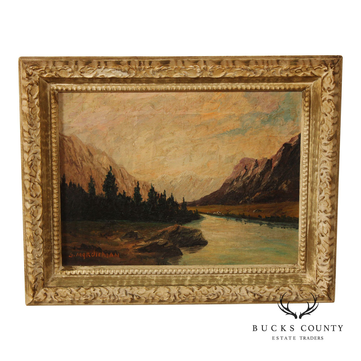 Continental School Mountain Landscape Oil Painting, Signed
