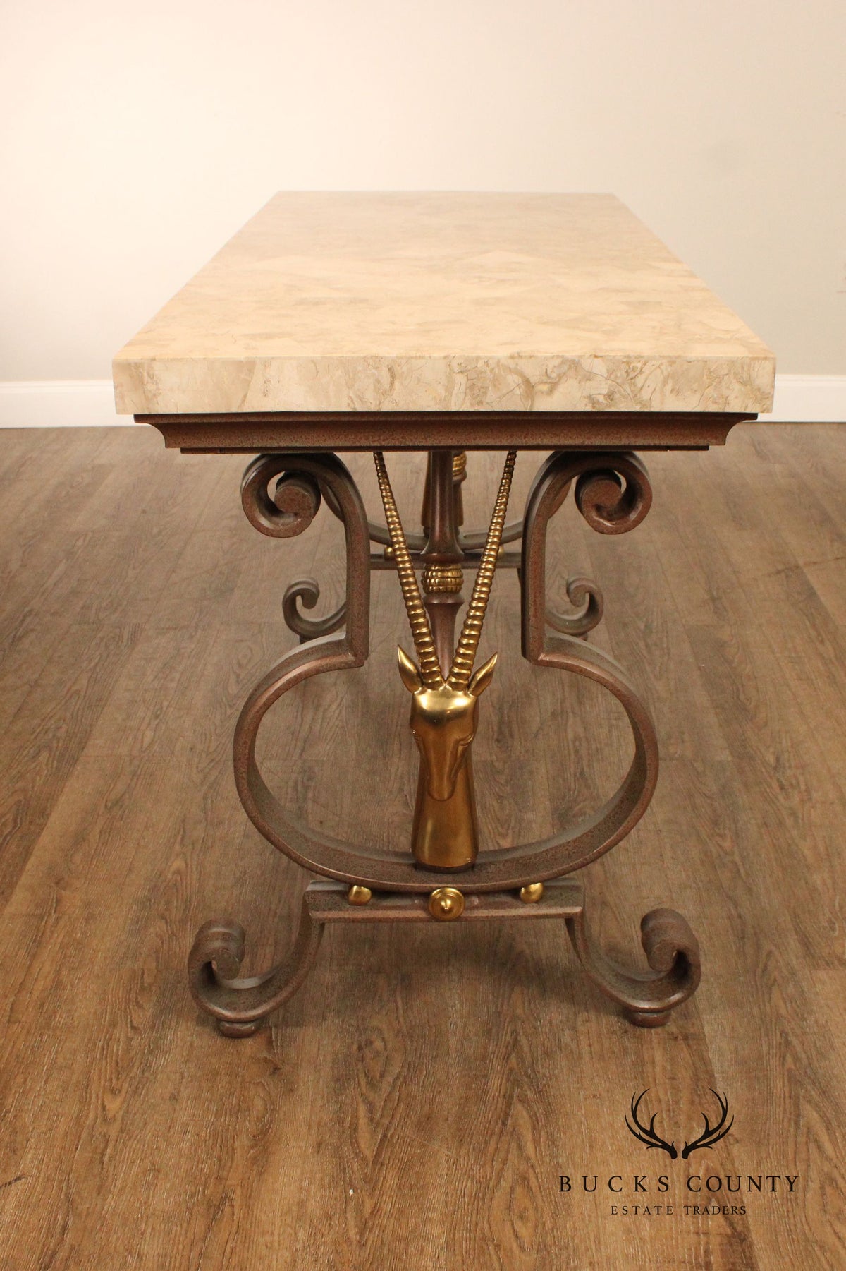 Tessellated Top Brass Gazelle Console Table