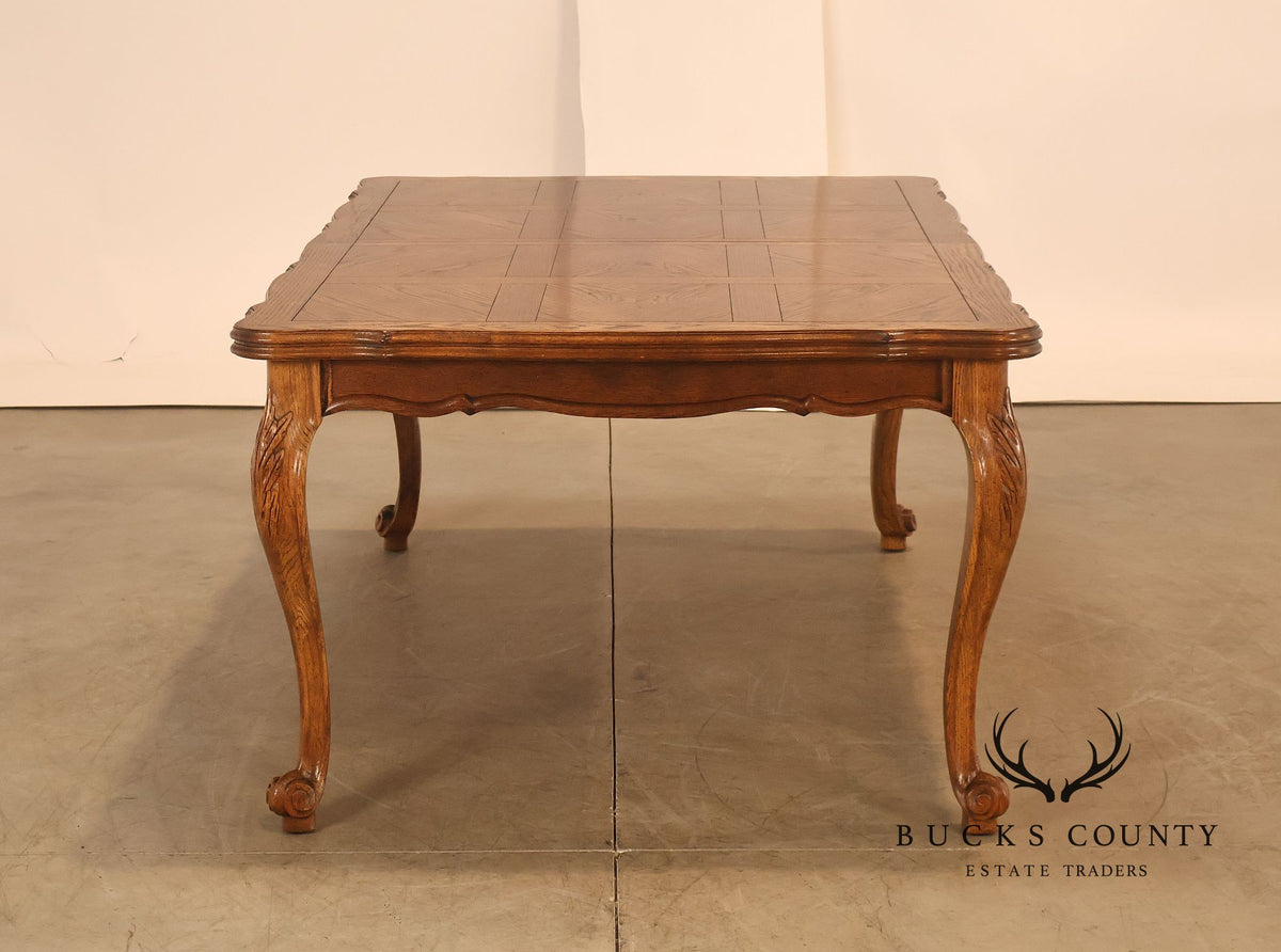 Century French Country Oak Parquet Top Expandable Dining Table With 2 Leaves