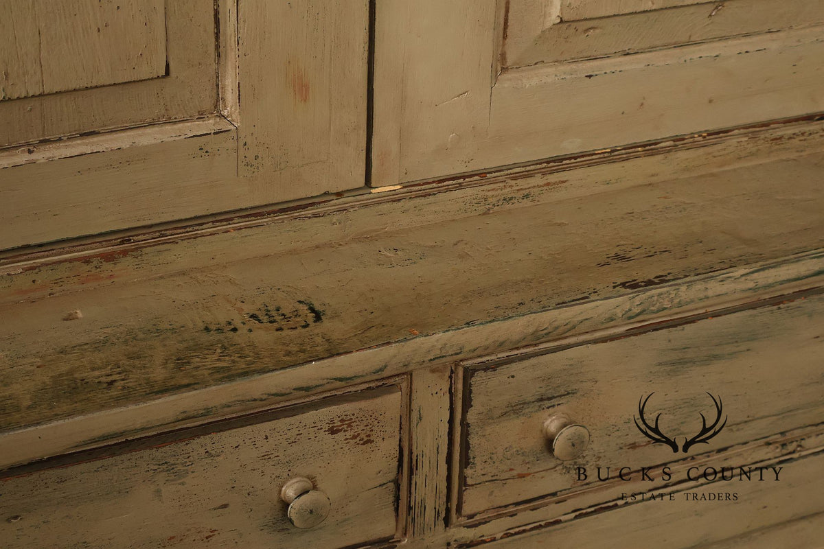 Vintage Distressed Painted Pine Step-Back Cupboard Cabinet