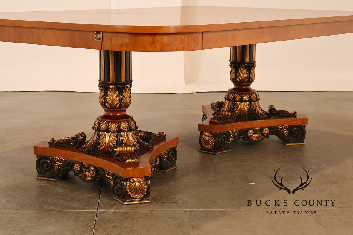Ala Mobili Style Neoclassical Style Inlaid Double Pedestal Extension Dining Table