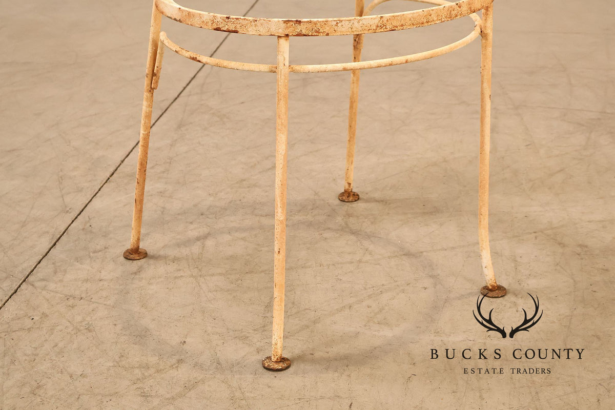 Painted Wrought Iron Set Of Three Garden Chairs With Decorative Backs