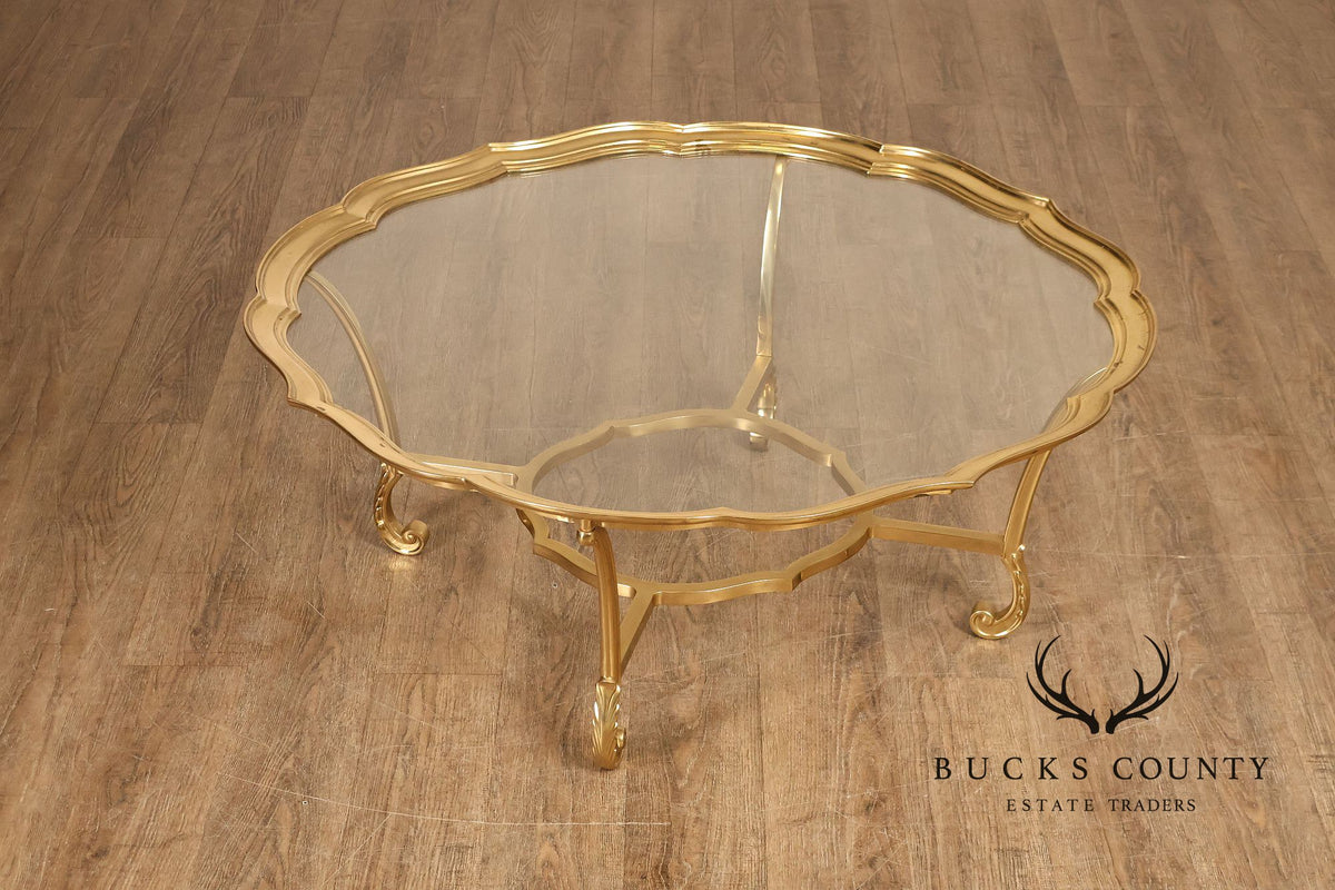 LaBarge Scalloped Brass And Glass Coffee Table